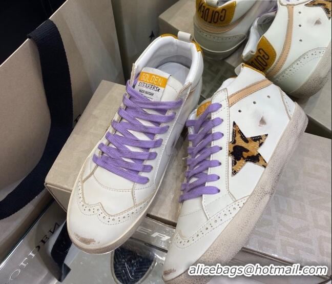 Cheap Price Golden Goose Mid-Star Sneakers in White Leather with Leopard-print Star 1029059