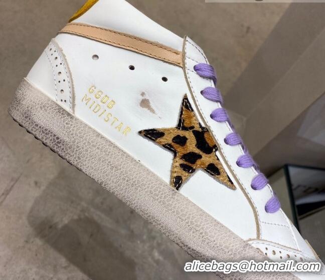 Cheap Price Golden Goose Mid-Star Sneakers in White Leather with Leopard-print Star 1029059