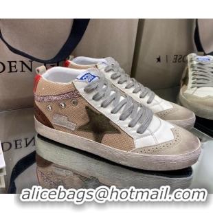 Top Grade Golden Goose Mid-Star Sneakers in Beige Mesh and White Leather 1029060