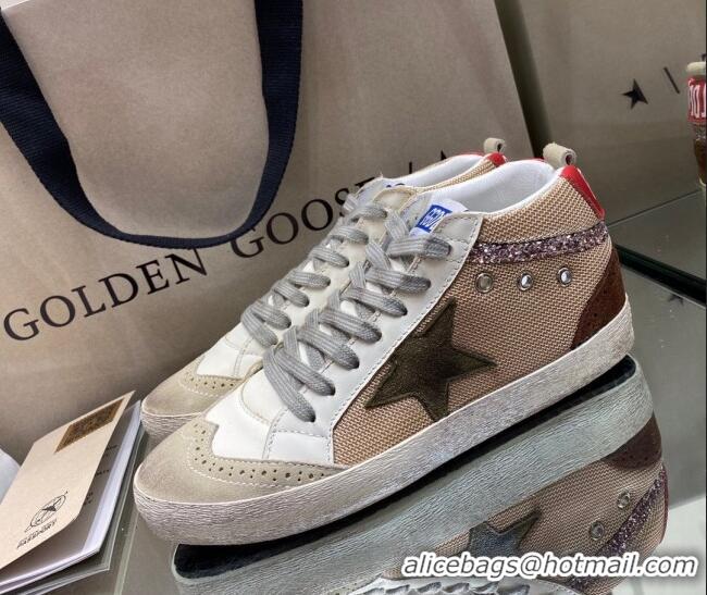 Top Grade Golden Goose Mid-Star Sneakers in Beige Mesh and White Leather 1029060