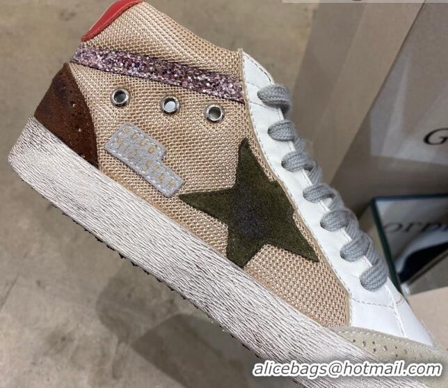 Top Grade Golden Goose Mid-Star Sneakers in Beige Mesh and White Leather 1029060