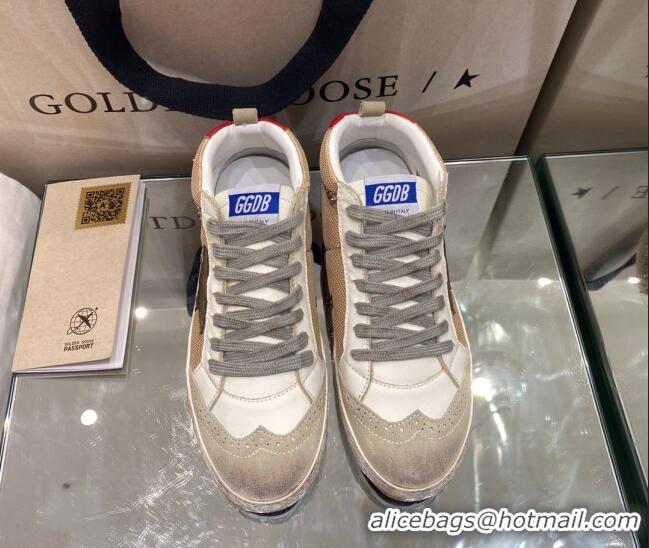 Top Grade Golden Goose Mid-Star Sneakers in Beige Mesh and White Leather 1029060