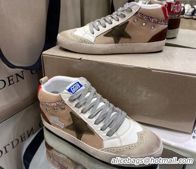 Top Grade Golden Goose Mid-Star Sneakers in Beige Mesh and White Leather 1029060