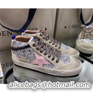 Best Grade Golden Goose Mid-Star Sneakers in Sliver Glitter and Pink Star 1029062