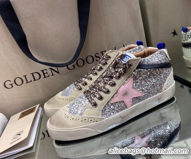 Best Grade Golden Goose Mid-Star Sneakers in Sliver Glitter and Pink Star 1029062