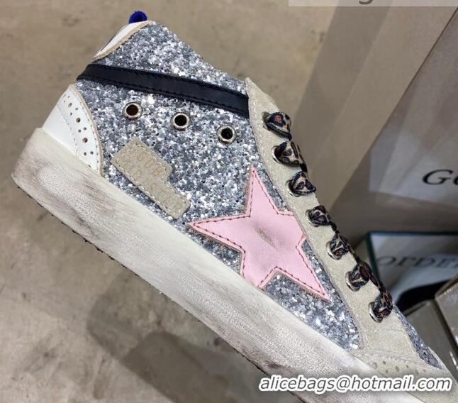 Best Grade Golden Goose Mid-Star Sneakers in Sliver Glitter and Pink Star 1029062