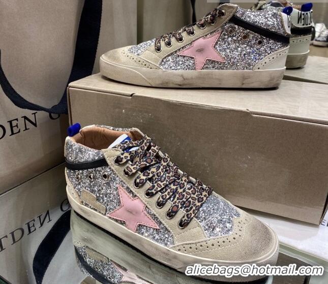 Best Grade Golden Goose Mid-Star Sneakers in Sliver Glitter and Pink Star 1029062