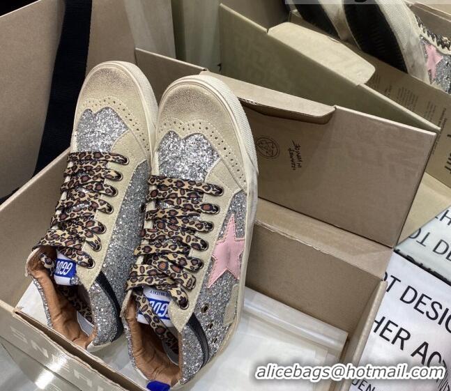 Best Grade Golden Goose Mid-Star Sneakers in Sliver Glitter and Pink Star 1029062