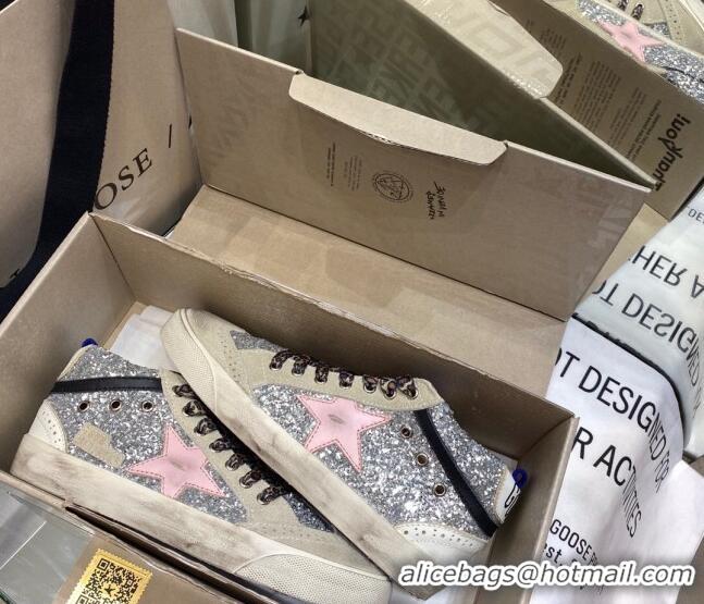 Best Grade Golden Goose Mid-Star Sneakers in Sliver Glitter and Pink Star 1029062