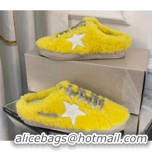 Good Looking Golden Goose Super-Star Sequins & Shearling Sneakers Mules 1029063 Yellow