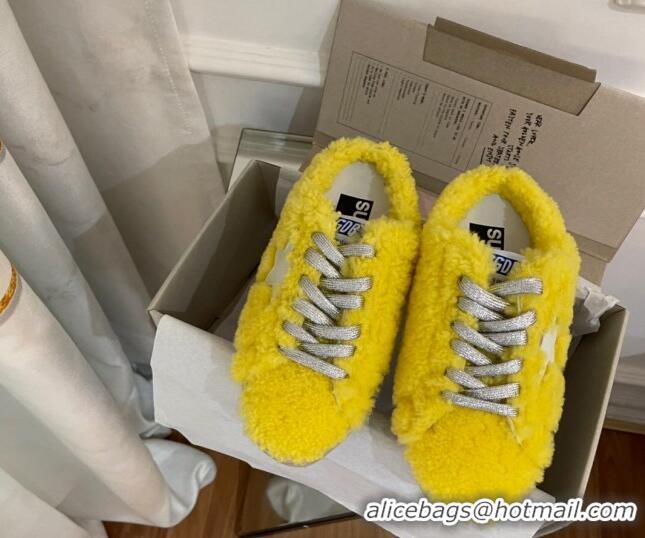 Good Looking Golden Goose Super-Star Sequins & Shearling Sneakers Mules 1029063 Yellow