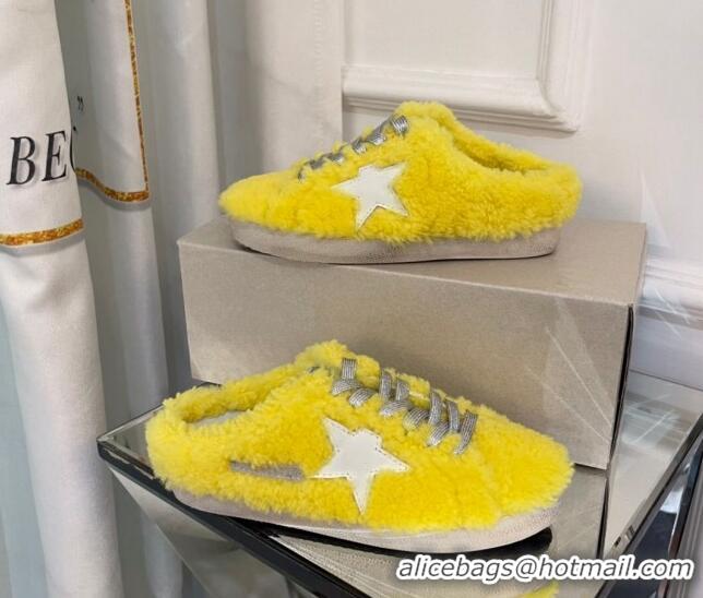 Good Looking Golden Goose Super-Star Sequins & Shearling Sneakers Mules 1029063 Yellow