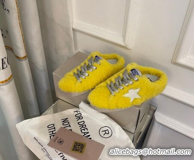 Good Looking Golden Goose Super-Star Sequins & Shearling Sneakers Mules 1029063 Yellow