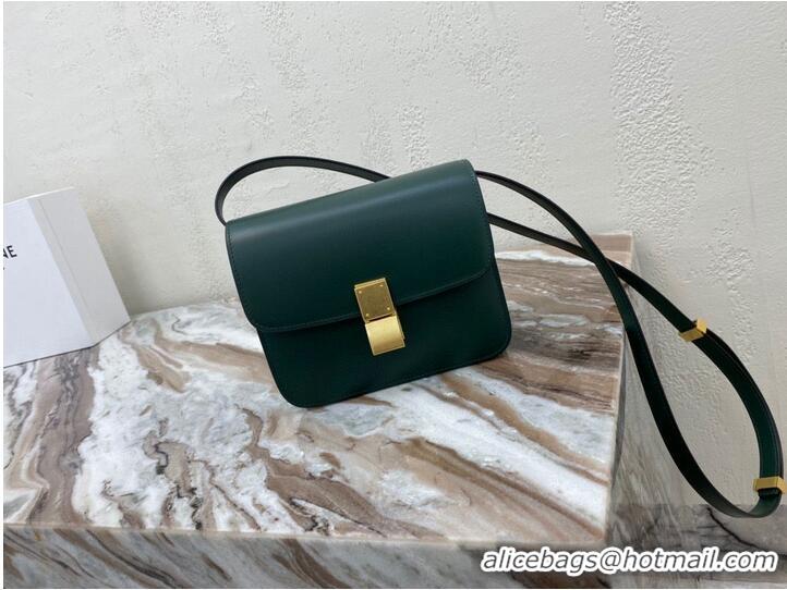 Luxury Discount Celine Classic Box Teen Flap Bag Original Calfskin Leather 3379 Dark Green