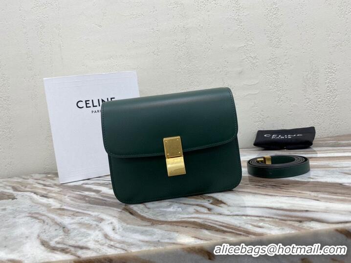 Luxury Discount Celine Classic Box Teen Flap Bag Original Calfskin Leather 3379 Dark Green