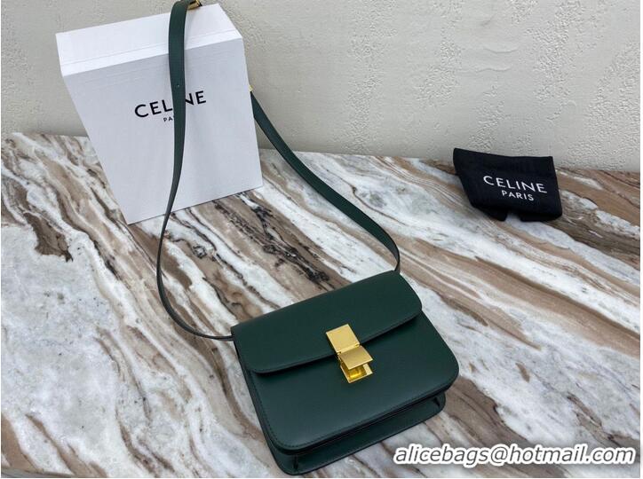 Luxury Discount Celine Classic Box Teen Flap Bag Original Calfskin Leather 3379 Dark Green