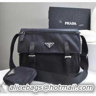 Well Crafted Prada Nylon Flap Messenger shoulder Bag PN1259 Black