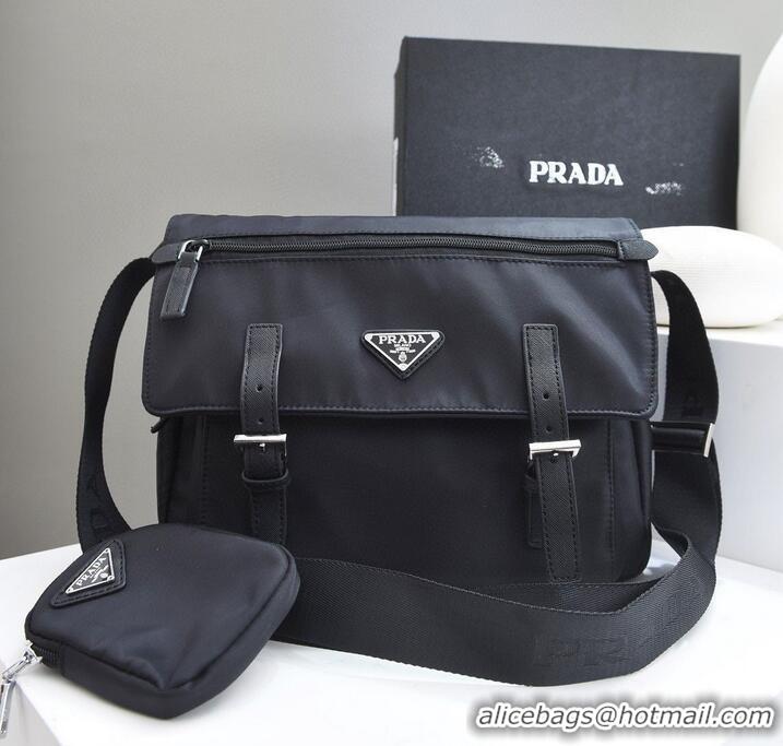 Well Crafted Prada Nylon Flap Messenger shoulder Bag PN1259 Black