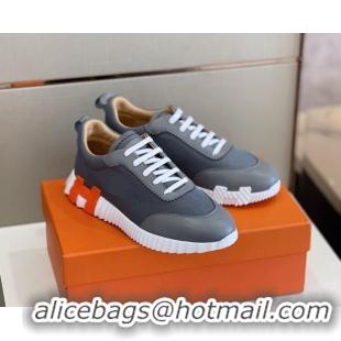 Best Product Hermes Bouncing Calfskin & Canvas Sneakers 1025060 Grey