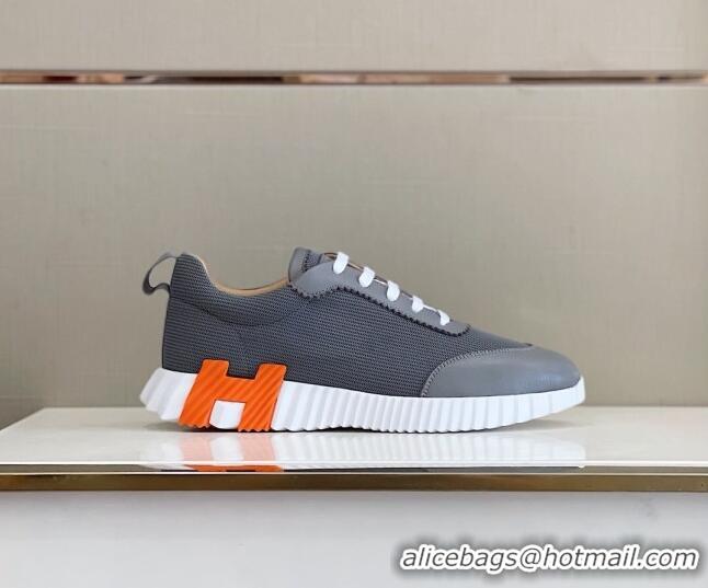 Best Product Hermes Bouncing Calfskin & Canvas Sneakers 1025060 Grey