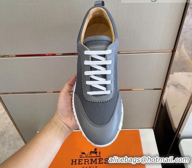 Best Product Hermes Bouncing Calfskin & Canvas Sneakers 1025060 Grey