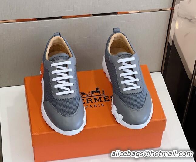 Best Product Hermes Bouncing Calfskin & Canvas Sneakers 1025060 Grey