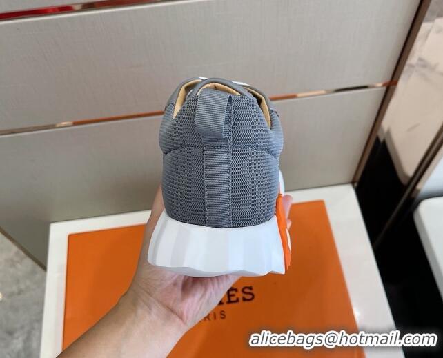 Best Product Hermes Bouncing Calfskin & Canvas Sneakers 1025060 Grey