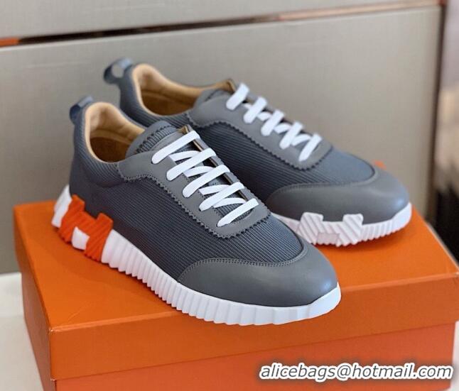 Best Product Hermes Bouncing Calfskin & Canvas Sneakers 1025060 Grey