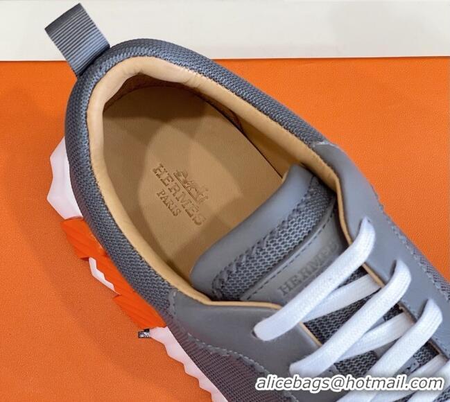 Best Product Hermes Bouncing Calfskin & Canvas Sneakers 1025060 Grey