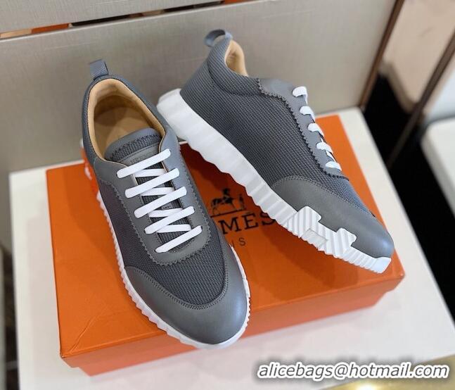 Best Product Hermes Bouncing Calfskin & Canvas Sneakers 1025060 Grey