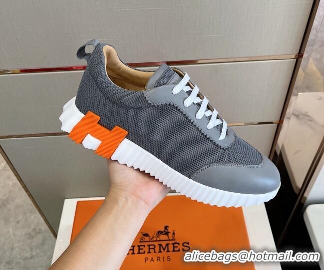 Best Product Hermes Bouncing Calfskin & Canvas Sneakers 1025060 Grey