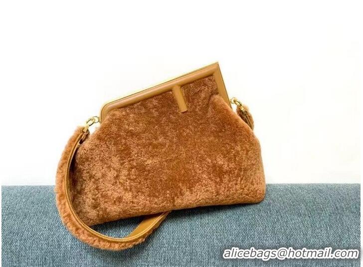 Promotional Grade FENDI FIRST MEDIUM sheepskin bag 8BP127AH Caramel