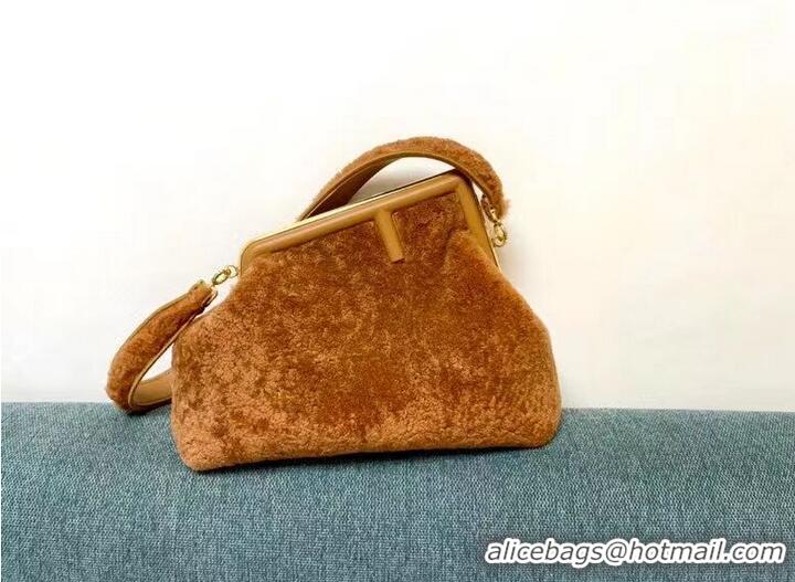 Promotional Grade FENDI FIRST MEDIUM sheepskin bag 8BP127AH Caramel