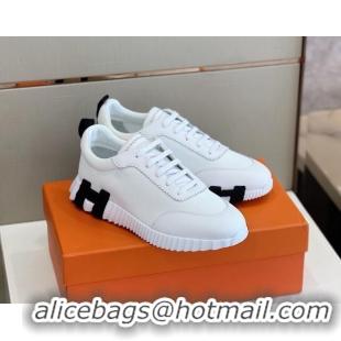 Good Product Hermes Bouncing Calfskin & Canvas Sneakers 1025060 White