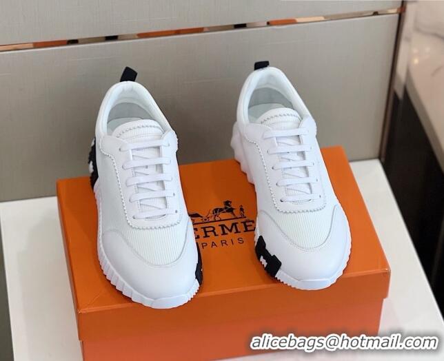 Good Product Hermes Bouncing Calfskin & Canvas Sneakers 1025060 White