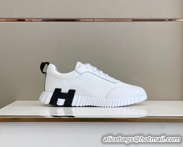 Good Product Hermes Bouncing Calfskin & Canvas Sneakers 1025060 White