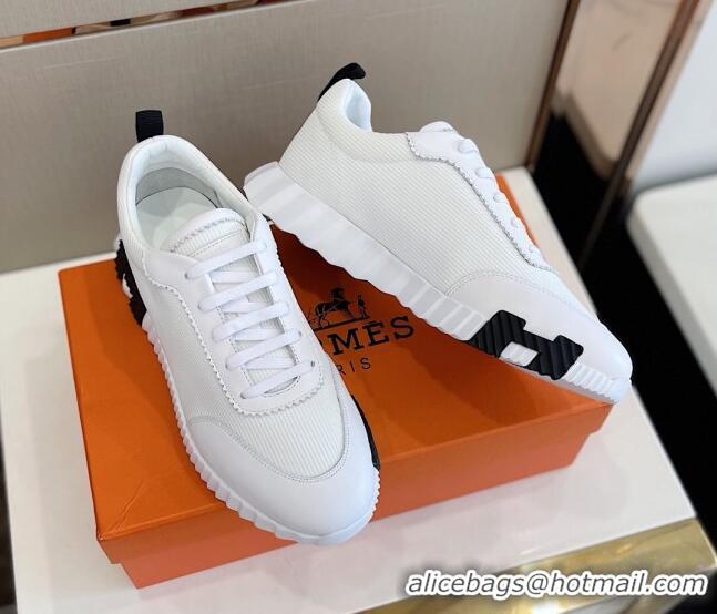 Good Product Hermes Bouncing Calfskin & Canvas Sneakers 1025060 White