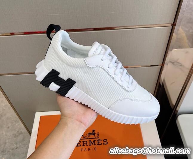 Good Product Hermes Bouncing Calfskin & Canvas Sneakers 1025060 White