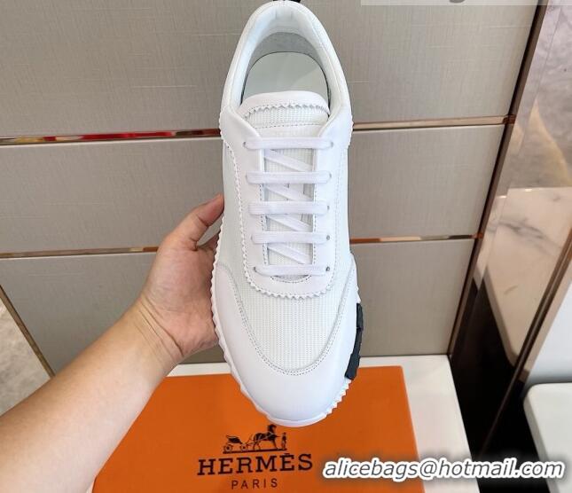 Good Product Hermes Bouncing Calfskin & Canvas Sneakers 1025060 White