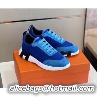 Best Price Hermes Bouncing Calfskin & Canvas Sneakers 1025060 Blue