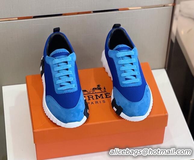 Best Price Hermes Bouncing Calfskin & Canvas Sneakers 1025060 Blue