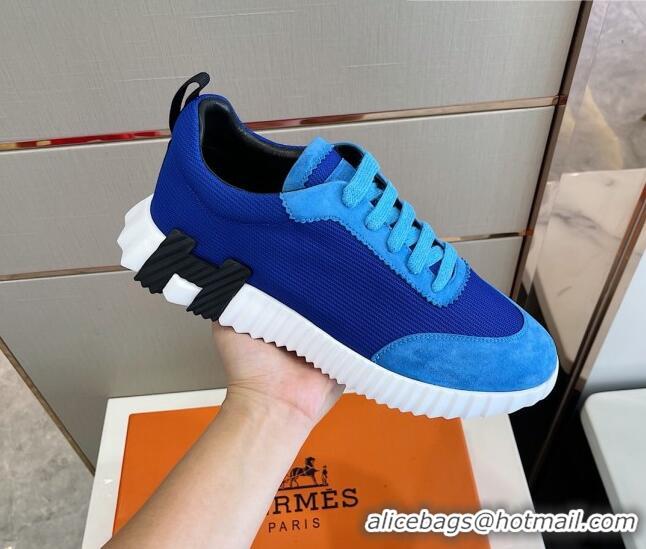 Best Price Hermes Bouncing Calfskin & Canvas Sneakers 1025060 Blue