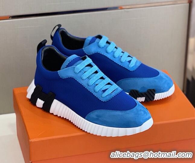 Best Price Hermes Bouncing Calfskin & Canvas Sneakers 1025060 Blue