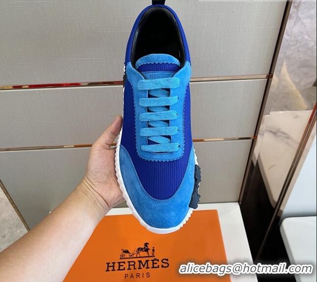 Best Price Hermes Bouncing Calfskin & Canvas Sneakers 1025060 Blue