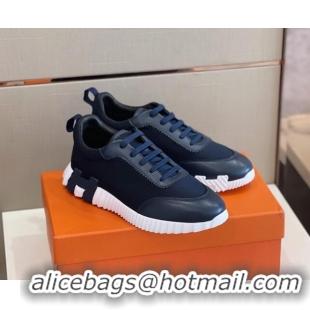 Top Quality Hermes Bouncing Calfskin & Canvas Sneakers 1025060 Black