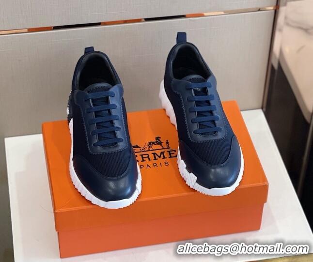 Top Quality Hermes Bouncing Calfskin & Canvas Sneakers 1025060 Black