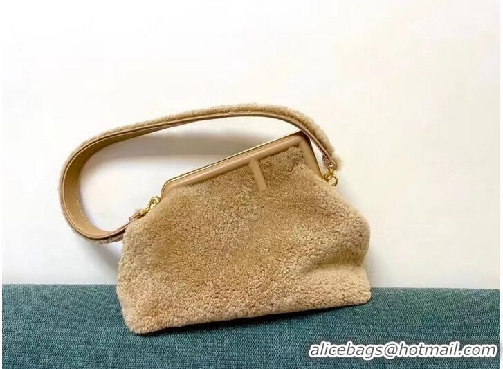 Luxurious FENDI FIRST MEDIUM sheepskin bag 8BP127AH Beige