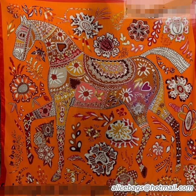 Spot Bulk Hermes Cashmere Silk Scarf 140x140cm 21100723 Orange 2021