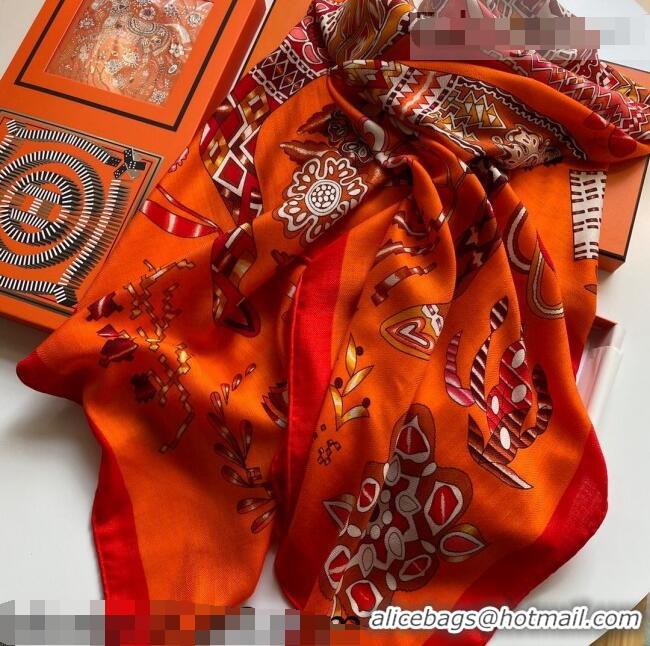 Spot Bulk Hermes Cashmere Silk Scarf 140x140cm 21100723 Orange 2021