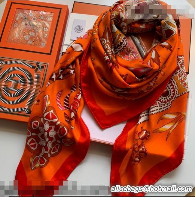 Spot Bulk Hermes Cashmere Silk Scarf 140x140cm 21100723 Orange 2021